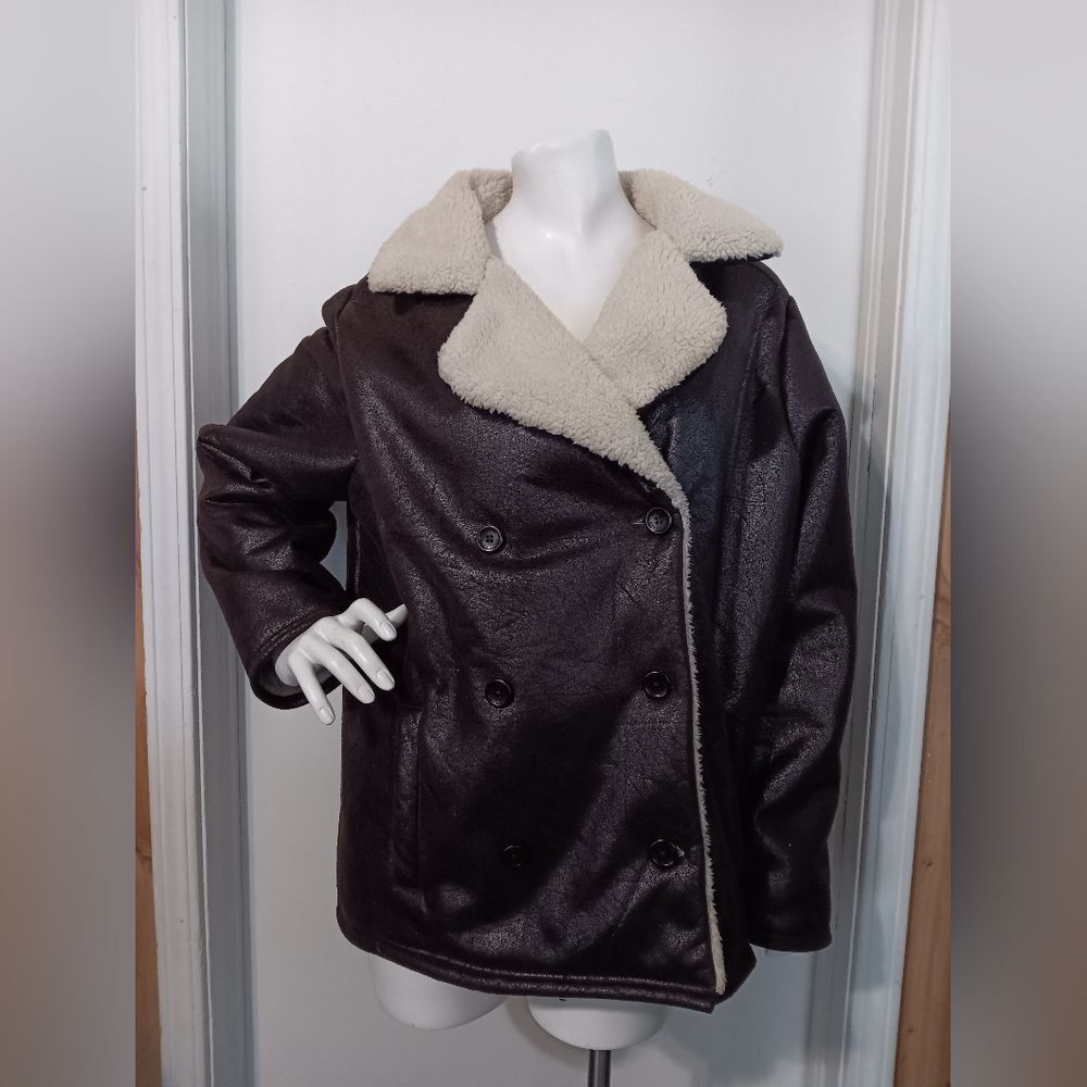 Ralph Lauren Shearling Lined Brown Leather Jacket Size 2X